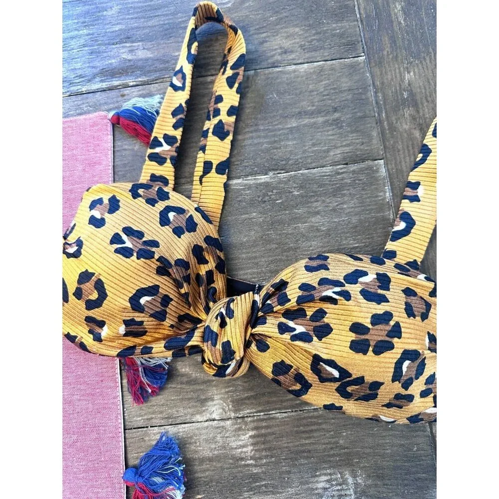 NEW BEACH RIOT Sofia Bikini SET Leopard Animal Print Gold Black Women's Size XS - Picture 9 of 9